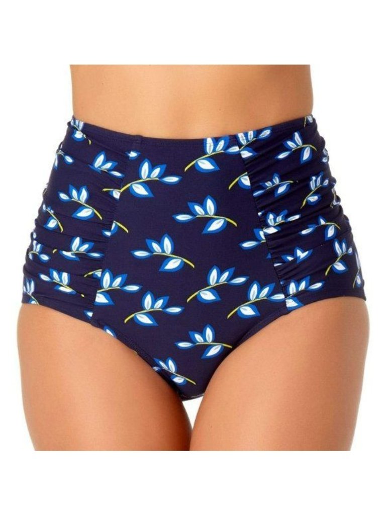 Nwt Anne Cole Womens Navy High Waist Shirred Swim Bikini Bottom S Small